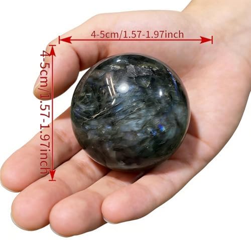 AierCrystal Natural Stone Crystal Sphere Feng Shui Home Decoration Ball Positive Energy Scrying Orb for Meditation Tool for Spiritual Space Purification Globe Diameter 4-5cm Labradorite Sphere