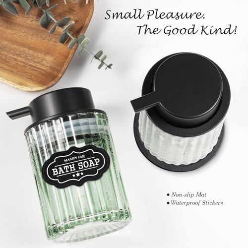 Amolliar Foaming Soap Dispenser, Plastic Pump & Glass Soap Bottle, Refillable 8OZ Hand Soap Dispenser, Dish Soap Dispenser for Kitchen, Bathroom Accessories Set, Home Decor Dispenser (Black 2 Pack)