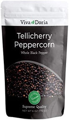 Viva Doria Tellicherry Peppercorn, Whole Black Pepper, Steam Sterilized Black Peppercorns, 6 Oz, For Grinder Refill