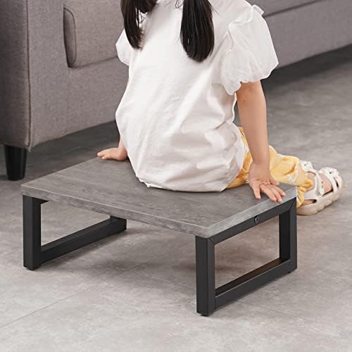 Snughome Wooden Step Stools for Adults Kids, Solid Portable Wooden Bedside Step Stool Adults Hold Up to 350 lb, One Step Foot Stool for Kitchen, Bedroom, Living Room, Bathroom - Self-Assembly(Grey)