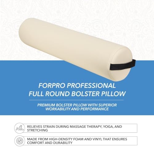 ForPro Full Round Bolster Pillow, Crème, Oil and Stain-Resistant, for Massage and Yoga, 6” R x 26” L
