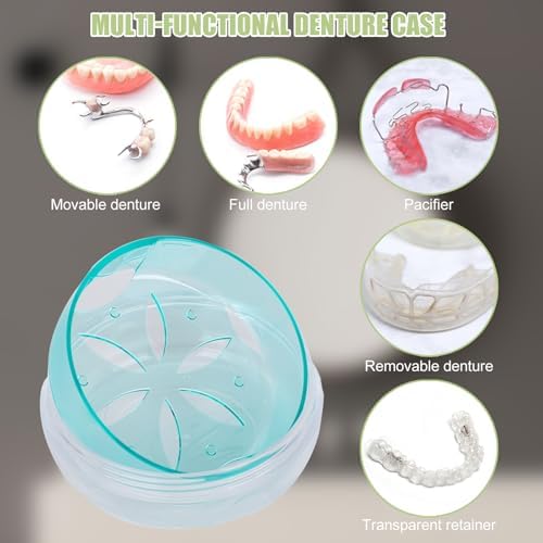 Denture Box Leak-Proof Dental Retainer Case, Portable Denture Bath with Mirror, Removal Tool and Extra Storage Layer, Denture Case Perfect for Traveling and Daily Use (Green)