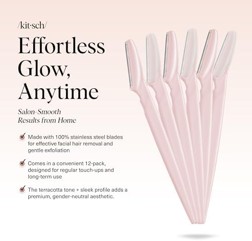 Kitsch Dermaplane Razor for Women Face – Face Razors for Women & Men, Eye Brow Razors & Face Shaver – Exfoliating Facial Razor & Dermaplaner as Skin Care Tool for Smoother Skin - Blush, 6 pcs