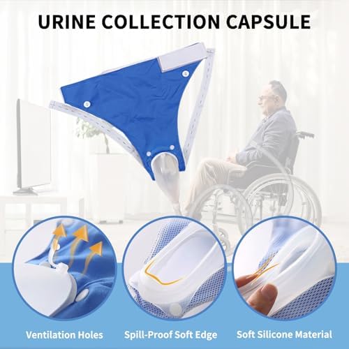 Men Wearable Urine Collector with Fixed Pants Silicone Urine Cup 1.2M Tube and Two Urine Bags 1000ml Daytime 2000ml Nighttime Reusable Leak Proof Anti Reflux Urinary Collection, Elderly Men Black