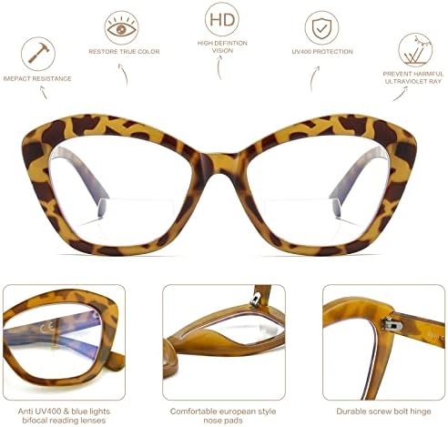 LKEYE Bifocal Reading Glasses for Women Designer Cat Eye Oversized Frame Blue Light Blocking Readers Oprah Stylish Eyewear