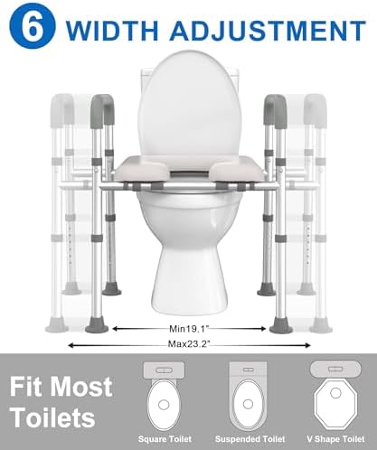 HOMLAND Raised Toilet Seat with Handles, Toilet Seat Riser for Seniors with Adjustable Height & Width, 400lb Handicap Elevated Toilet Seat for Elderly, Pregnant, Fit Any Toilet
