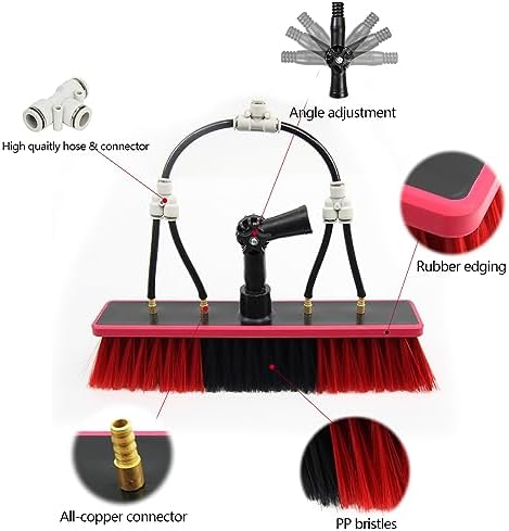 Water Fed Brush Head for High Window/Solar Panel Cleaning,Water Flow Through Brush Accessory with Angle Adapter Compatible with Acme/Euro Thread(Without Pole) (Brush-350)
