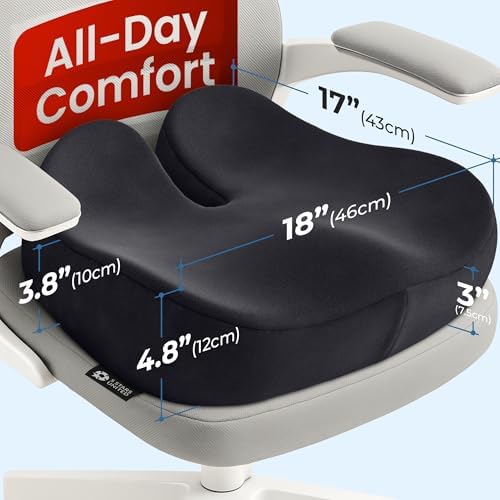 5 STARS UNITED Seat Cushion - Memory Foam Chair Cushion for Tailbone Pain Relief - Ergonomic Support for Coccyx, Sciatica & Butt - Office, Desk & Gaming Chair, Car Seat, Wheelchair, Black Suede