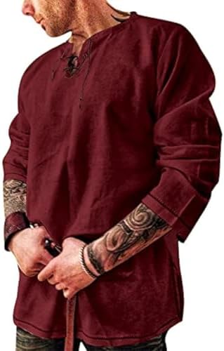Men's Fashion Cotton Linen Shirt Long Sleeve Solid Color Ethnic Beach Yoga Top