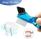 4 Pieces Mini Denture Cleaning Brush Set with Multi-Layered Bristles, Portable Denture Double Sided Brush for False Teeth Cleaning, 4 Color
