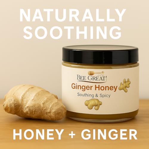 Bee Great Ginger Honey, Raw Honey with Ginger – Soothing & Spicy Sweetener for Tea & Wellness, 8 oz