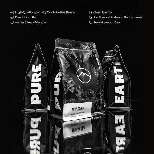 PURE EARTH COFFEE CO. Whole Bean Coffee, Brazil Single-Origin Beans, Dark Roast, Bold Gourmet Specialty Grade Coffee, Chocolate, Walnut, Bold and Smooth Flavor Notes 12oz