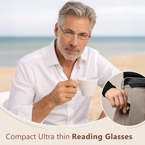 EASY READ Ultra Thin Reading Glasses Women Men,Blue Light Blocking Compact Slim Mini Metal Readers with Portable Case