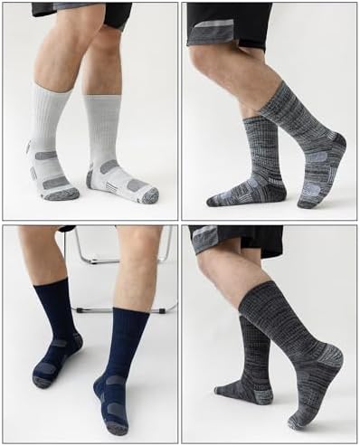 Mens Cotton Boot Crew Socks, 5 Pairs Full Cushion Socks Moisture-Wicking & Reinforced for Work Hiking Walking Outdoor