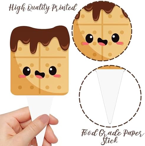 S'more Party Cupcake Toppers 48pcs S'more Birthday Party Decoration Bonfire Camping Cake Cupcake Pick Decorations for S'more Themed Camping Campfire Camper Birthday Party Supplies