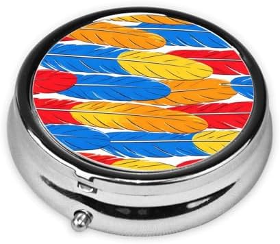 Colorful Feather Print Pill Box Portable Small Travel Pill Organizer