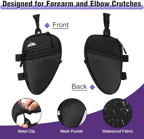 supregear Forearm Crutch Bag - Lightweight Water-Resistant Premium Storage Organizer with Cup Holder & Multiple Pockets, Hands-Free Mobility Accessory for Elbow Crutches, Black