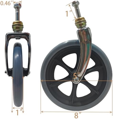 2 Pack 8 Inch Wheelchair Front Wheels Replacement with Front Fork Drive Front Castor Solid Replacement Wheels for Wheelchairs, Rollators, Walkers(Gray, 8 Inch)