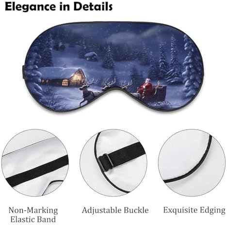Sleep Mask for Men Women Snow Night Santa And Deer Eye Mask for Sleeping Comfortable Blindfold Eye Cover with Adjustable Strap for Travel Yoga Nap Shift Work