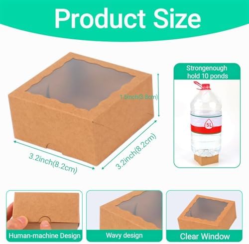 RomanticBaking 3 ¼" x 3 ¼" x 1 ½" 50PCS Chocolate Truffle Boxes for 4,Mini Bakery Boxes with Window for Brownie,Cookies, Soap, Donut,Macaron