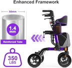Walkers for Seniors, Rollator Walker with Seat, 350 lb Weight Capacity, 18" Big Seat, 8" All-Terrain Wheels, 6-Level Adjustable Height, Lightweight Aluminum Frame Rollator Walkers for Seniors (Purple)