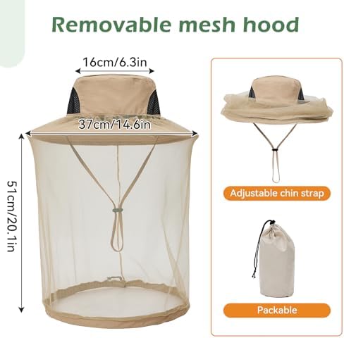 American Trends Fishing Hat with Hidden Mosquito Net Bug Net Bee Keeper Hats with Veil Bucket Hat for Men Women