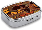 African Map Ethnic Pattern Pill Box 2 Compartment Decorative Metal Pill Case for Pocket Or Purse Travel Portable Medicine Box Pill Container Organizer for Vitamins Fish Oils Supplements
