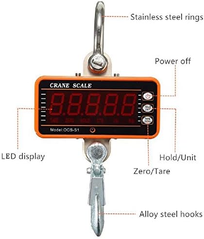 iDili 1000KG 2000LBS 1T Aluminum Digital Crane Scale Heavy Duty Compact Hanging Scale OCS-S1 Smart Type LED Display 0.5kg, with Remote Control (OCS-S1 Orange)