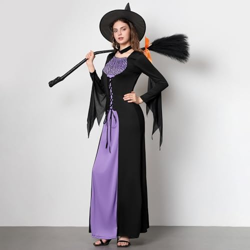 Witch Broom with Ribbon, Halloween Decoration Party Favor Photo Booth Accessories (Black-2)