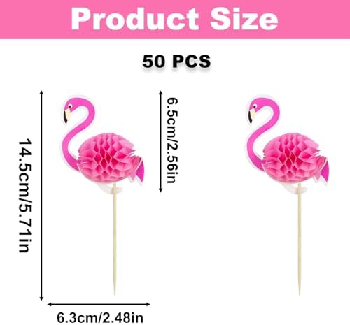 50PCS Flamingo Cupcake Toppers, 3D Pink Flamingo Cupcake Toppers, Tropica Themed Toothpicks Decorations for Baby Shower Summer Party Wedding Birthday Party Cake Decorations