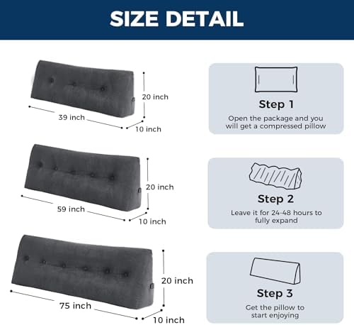 IASEAHK Headboard Pillow Queen, Triangle Pillows for Headboard, Head Board Backrest Wedge Pillow for Reading Sitting Working, Daybed Pillows with Removable Cover for Bed Dorm Sofa, Black