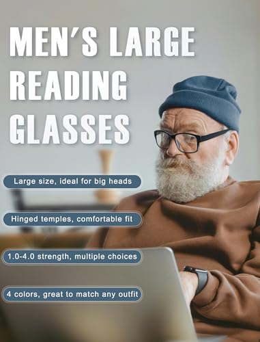 HEEYYOK 2.25 Reading Glasses Men Large Readers For Men Wide Black XXL Reader Oversized Frame Cheaters Reading Glasses For Mens Comfort Spring Hinge