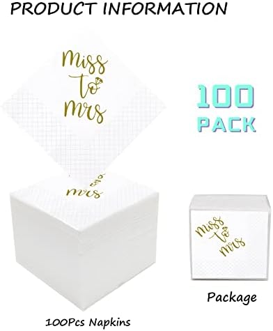 Bridal Shower Cocktail Napkins, 100 Pack Gold From Miss To Mrs Disposable Paper Napkins for Bridal Shower Engagement Wedding Bachelorette Table Decorations| 2-Ply, 5x5 Inches (Miss To Mrs)