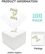 Bridal Shower Cocktail Napkins, 100 Pack Gold From Miss To Mrs Disposable Paper Napkins for Bridal Shower Engagement Wedding Bachelorette Table Decorations| 2-Ply, 5x5 Inches (Miss To Mrs)