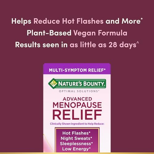 Nature’s Bounty Optimal Solutions Advanced Menopause Relief, Menopause Supplement for Women featuring Siberian Rhubarb, Hotflash Relief, No added Hormones, Drug-Free, 30 Tablets, 30 Total Servings