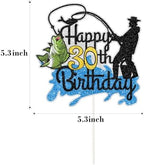 Fishing Happy 30th Birthday Cake Topper - Man Fisherman Theme Cake Decor - Fisherman 30 Years Old Party Decorations - Gone Fishing Themed Thirty Birthday Party Supplies