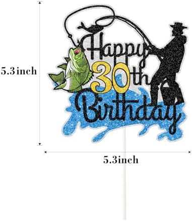Fishing Happy 30th Birthday Cake Topper - Man Fisherman Theme Cake Decor - Fisherman 30 Years Old Party Decorations - Gone Fishing Themed Thirty Birthday Party Supplies