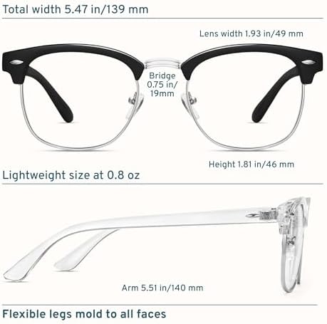 CCVOO 3 Pack Reading Glasses Blue Light Blocking, Retro Semi Rimless Readers for Men Women, Round Eyewear Filter UV400