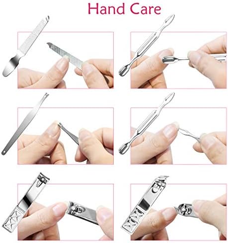 Teamkio 18pcs Manicure Set Pedicure Nail Clippers Set Travel Hygiene Kit Stainless Steel Professional Cutter Care Set Scissor Tweezer Knife Ear Pick Tools Grooming Kits with Leather Case