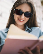 JM Classic Bifocal Reading Glasses Rectangular Stylish Sunglasses Readers for Women All Black +2.5