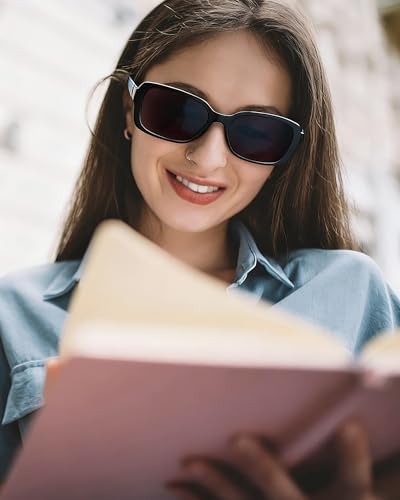 JM Classic Bifocal Reading Glasses Rectangular Stylish Sunglasses Readers for Women All Black +2.5
