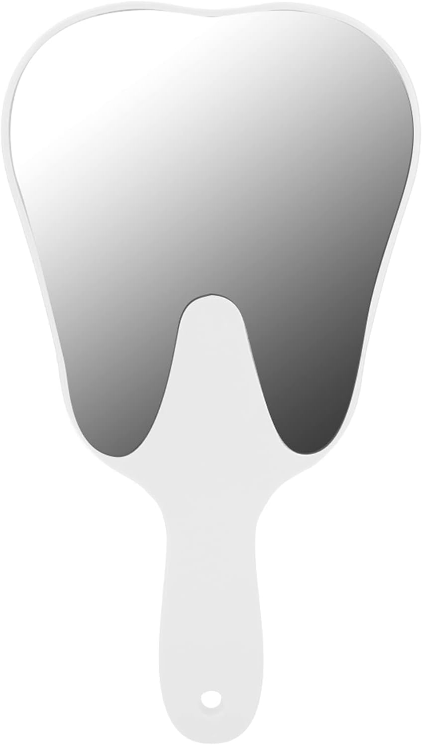 Dental Mirror Tooth Shaped Mirror Cute Handle Dental Mirror Dentist Mirror Tool Hand Mirror Dental Accessory for Dental Office Hospital(White)