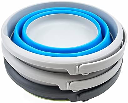 SAMMART 5.5L (1.4 Gallon) Collapsible Plastic Bucket - Foldable Round Tub - Portable Fishing Water Pail - Space Saving Outdoor Waterpot (Sky Blue + Flamingo + Grass Green (Set of 3))