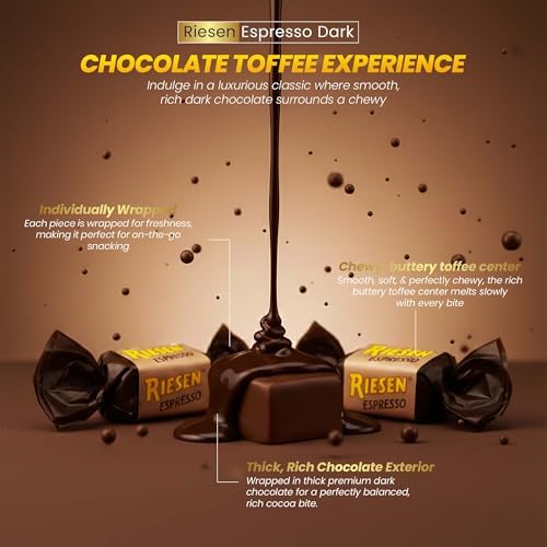 Riesen Chewy Chocolate Caramel Candy Espresso Flavor (3 Pack) - Dark Chocolate Covered Espresso Chews - Individually Wrapped Bulk Candies for Snack Box, Holiday Treat, Office & Travel