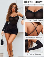 Avidlove Lingerie for Women Sheer Mesh Lingerie Dress Club Outfits Backless Babydoll Chemise