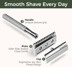 ZOMCHI Double Edge Safety Razor for Men & Women, Metal Razor with 5 Double Edge Safety Razor Blades, Single Blade Razor – Silver