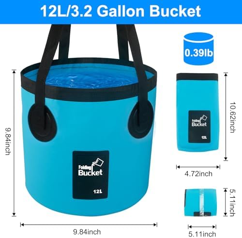 Car Wash Bucket 3.2 Gallon, Collapsible Bucket for Cleaning Supplies Car Wash Fishing, Plumbing Water Container Outdoor Camping Kids Sand Play Toy Organizer, Portable Laundry Wash Basin RV Essentials