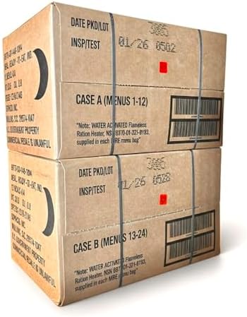 2026 MRE 24 Meals Ready to Eat A and B Cases Genuine Military Emergency Long Shelf Life Variety Pack for Camping, Outdoors & Prepping