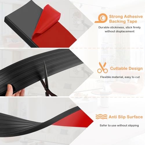 Threshold Ramps for Doorways Self-Adhesive Rubber Ramps for Door Threshold Rubber Door Threshold Ramp for Wheelchair Stroller Scooter Reducer Ramp (Black, 2” Wide x 3.3' Long)