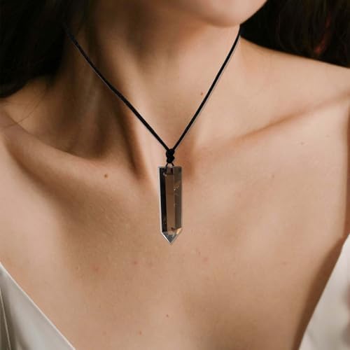 Runyangshi Healing Crystal Pendants, Single Pointed Natural Crystal Quartz Necklace 6 Faceted Chakra Crystal Wand Stone Reiki Energy